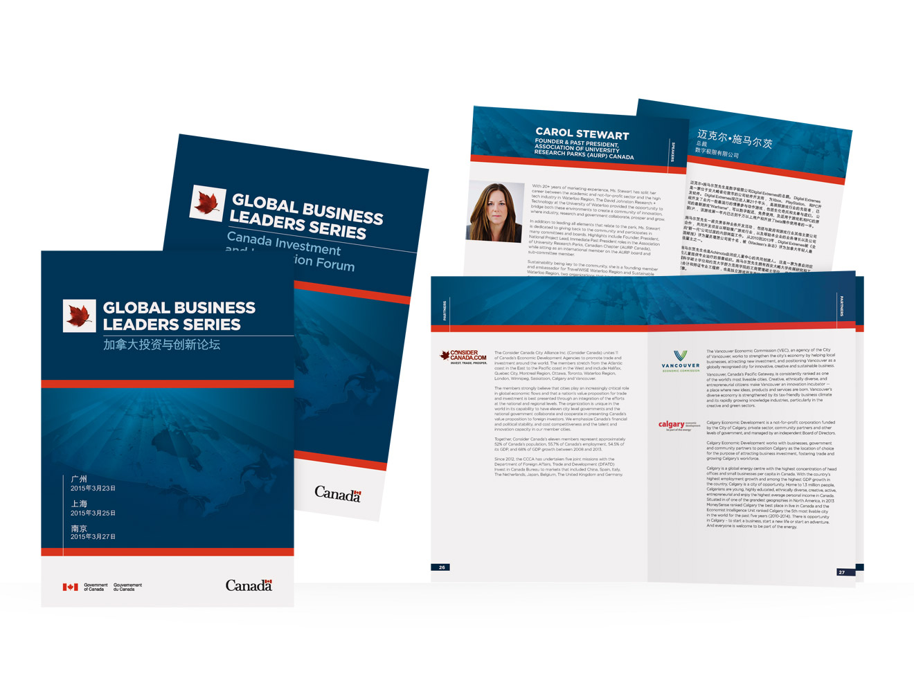 Global Business Leaders booklets in multiple languages and interior spread