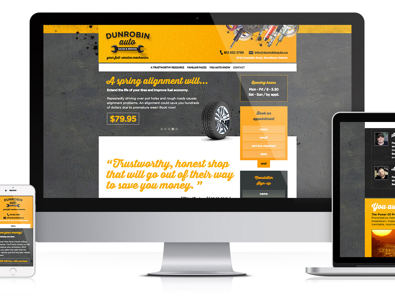 Dunrobin Auto website, multi-media responsiveness