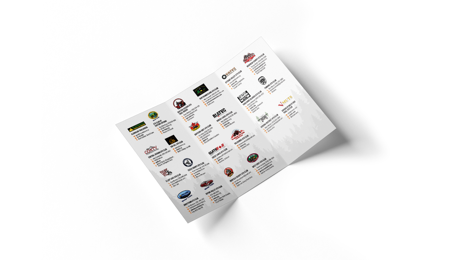 Brochure interior: Ontario ATV club logos on white background.