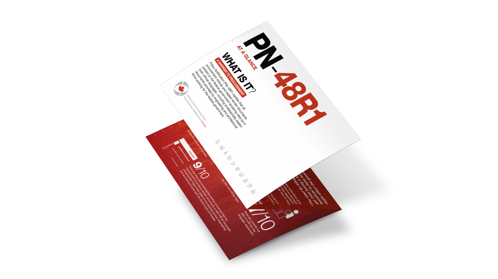 Horizontal trifold ACEC GR brochure slightly opened showing three segments including the cover.