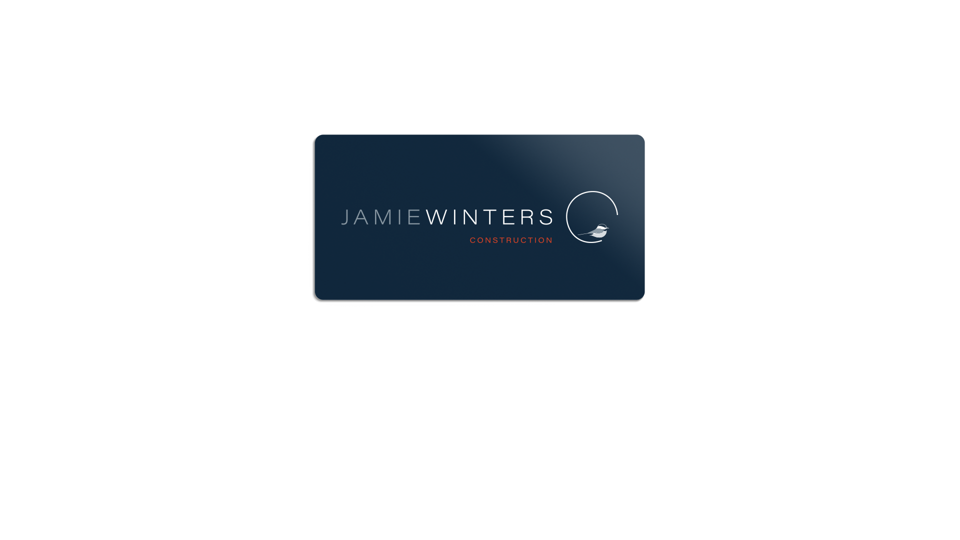 Jamie Winters Construction logo in white on an indigo, rectangular sticker with rounded corners.