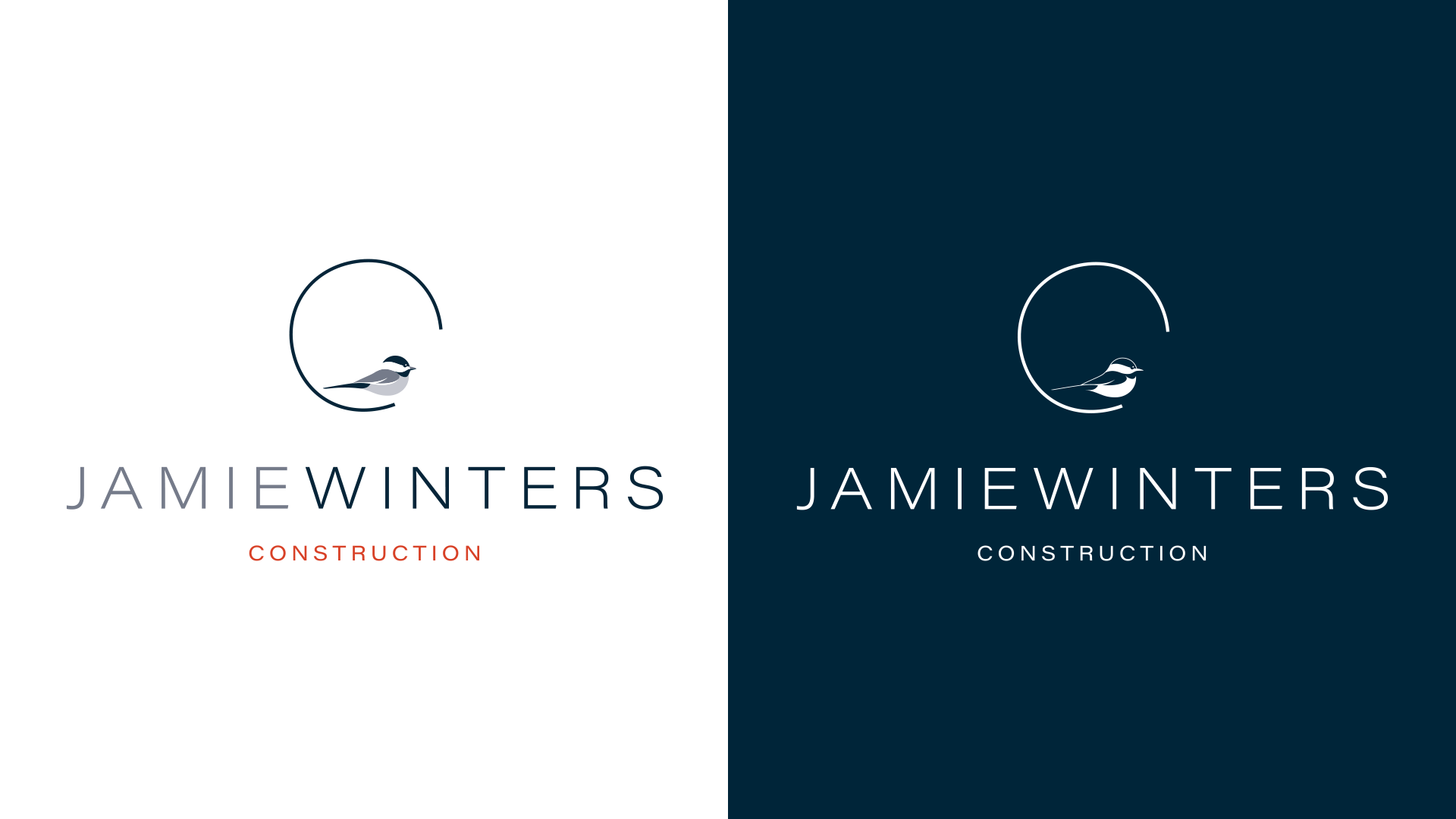 Side-by-side logos: left shows full-colour logo on white; right shows reversed logo on navy blue.