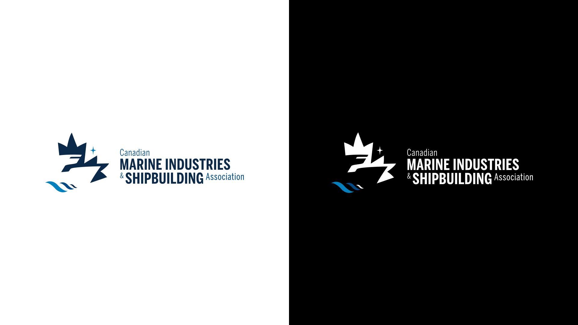 Side-by-side logos: left shows full-colour logo on white; right shows reversed logo on black.