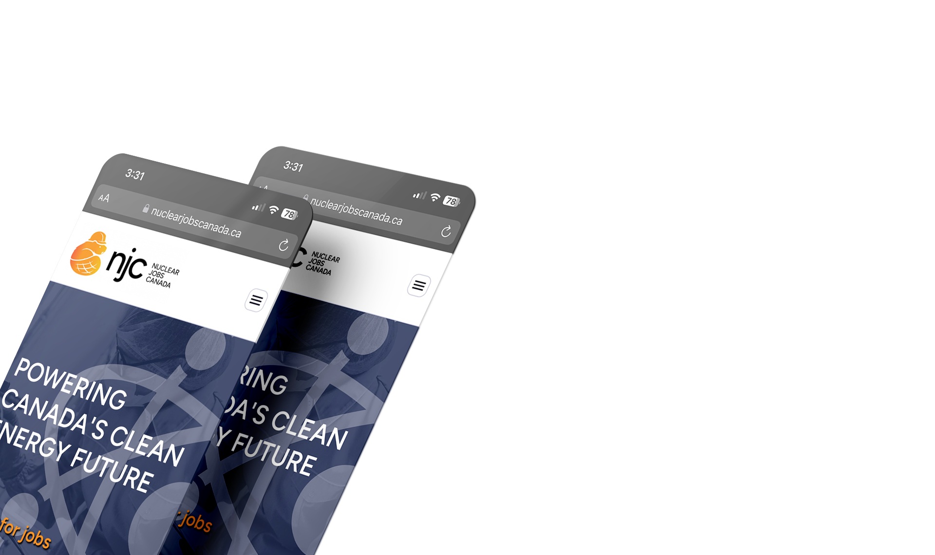 Preview of Nuclear Jobs Canada identity in action on a website banner.