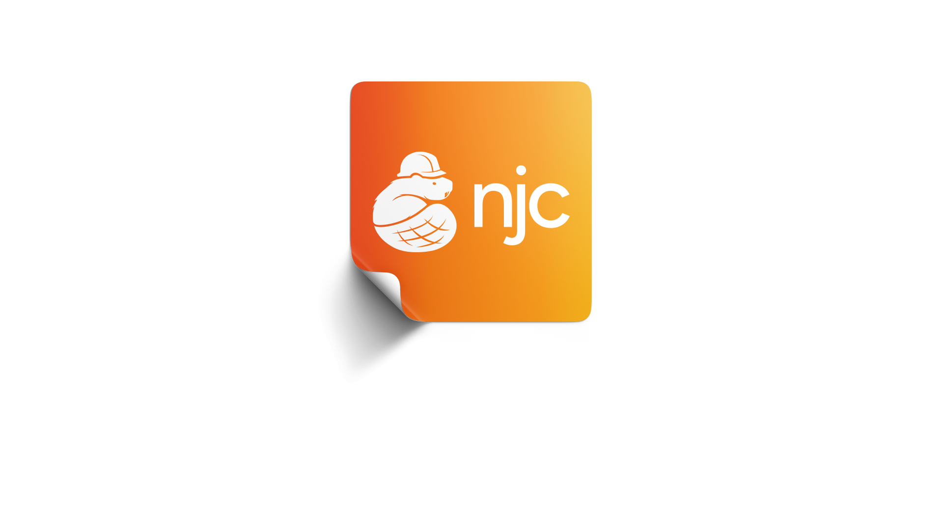 Nuclear Jobs Canada logo in white on square sticker with rounded corners and orange to yellow gradient background.