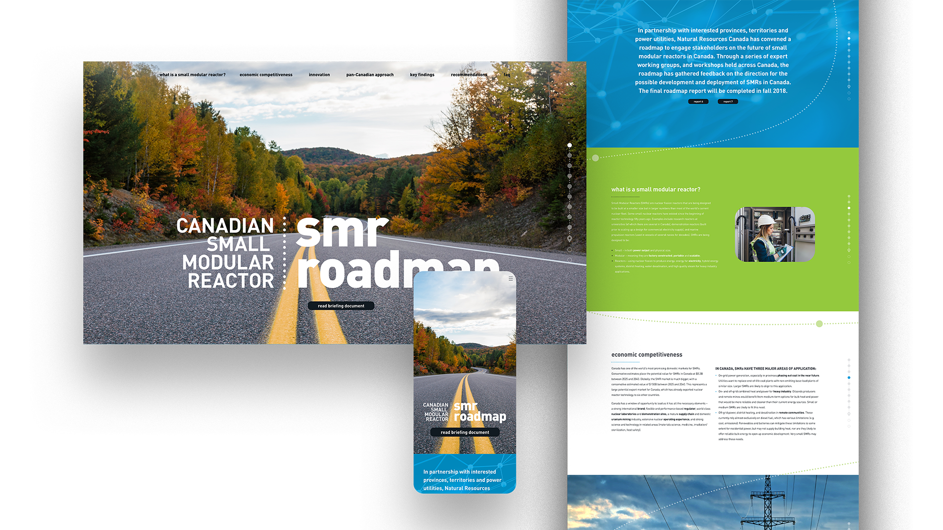 Responsive display of the home page showing the website at desktop, tablet, and mobile sizes.