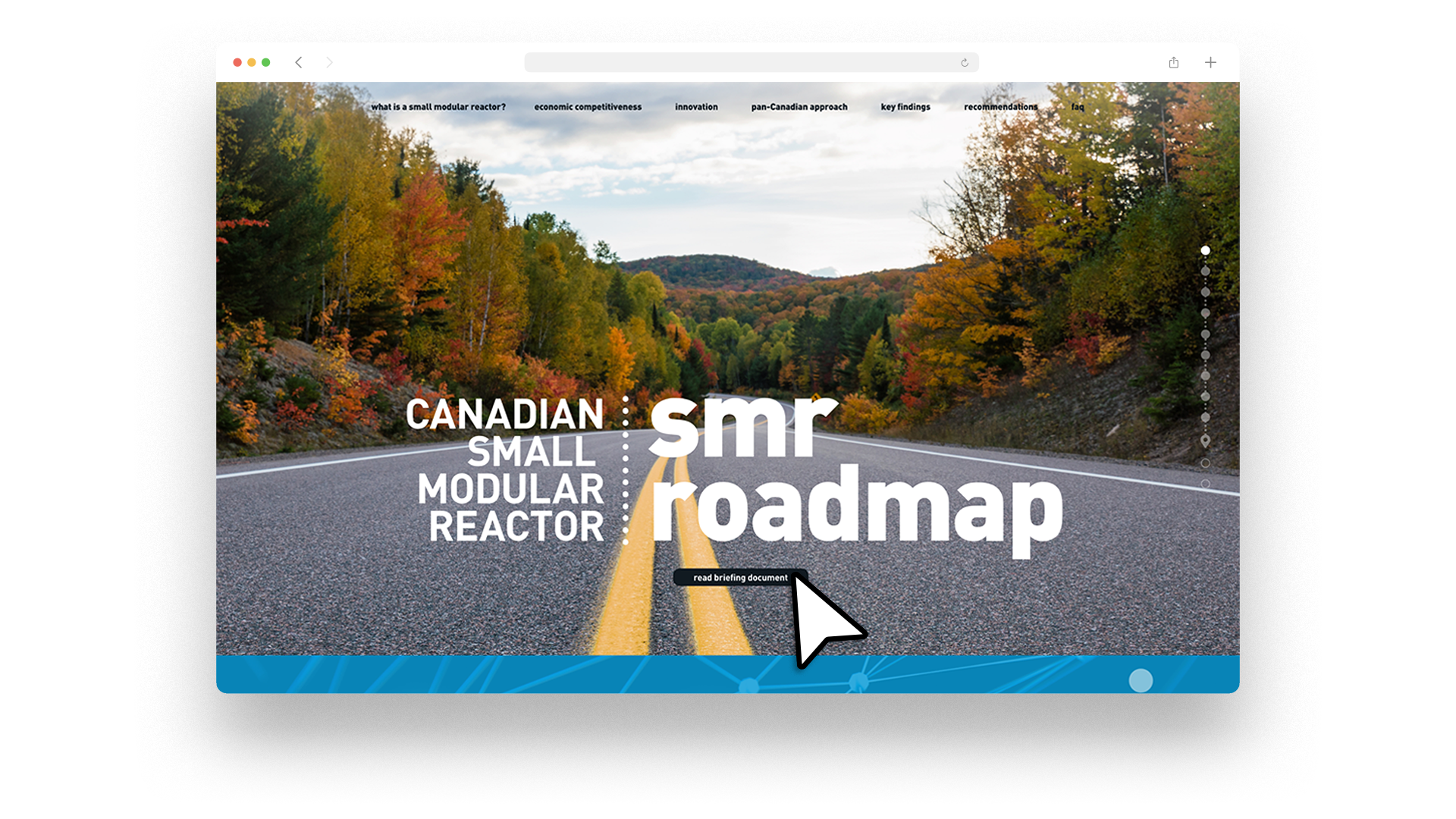 SMR Roadmap homepage with Canadian roadway image and bold white SMR Roadmap title block.
