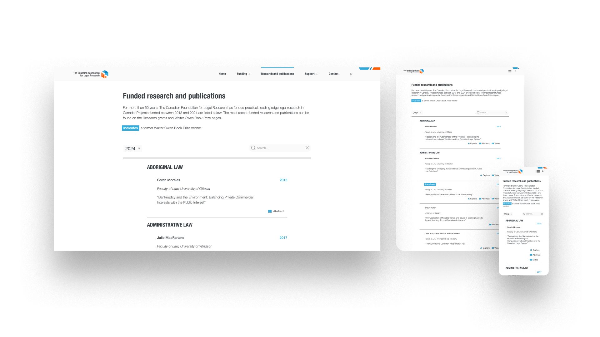 Responsive display of publications available on the site at mobile, tablet, and desktop sizes.