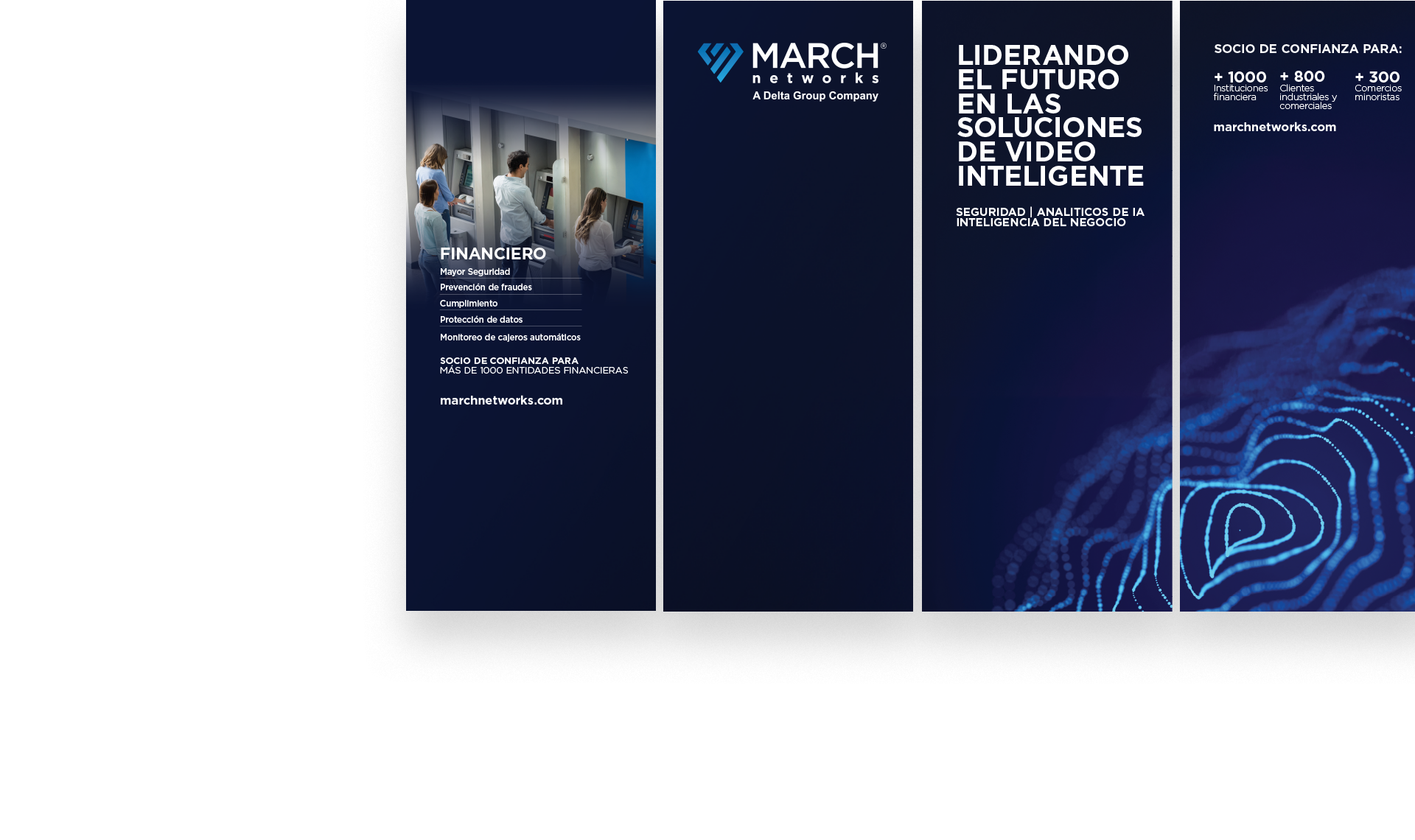 Four panels from a six-panel event display with navy backgrounds and March Networks branding.