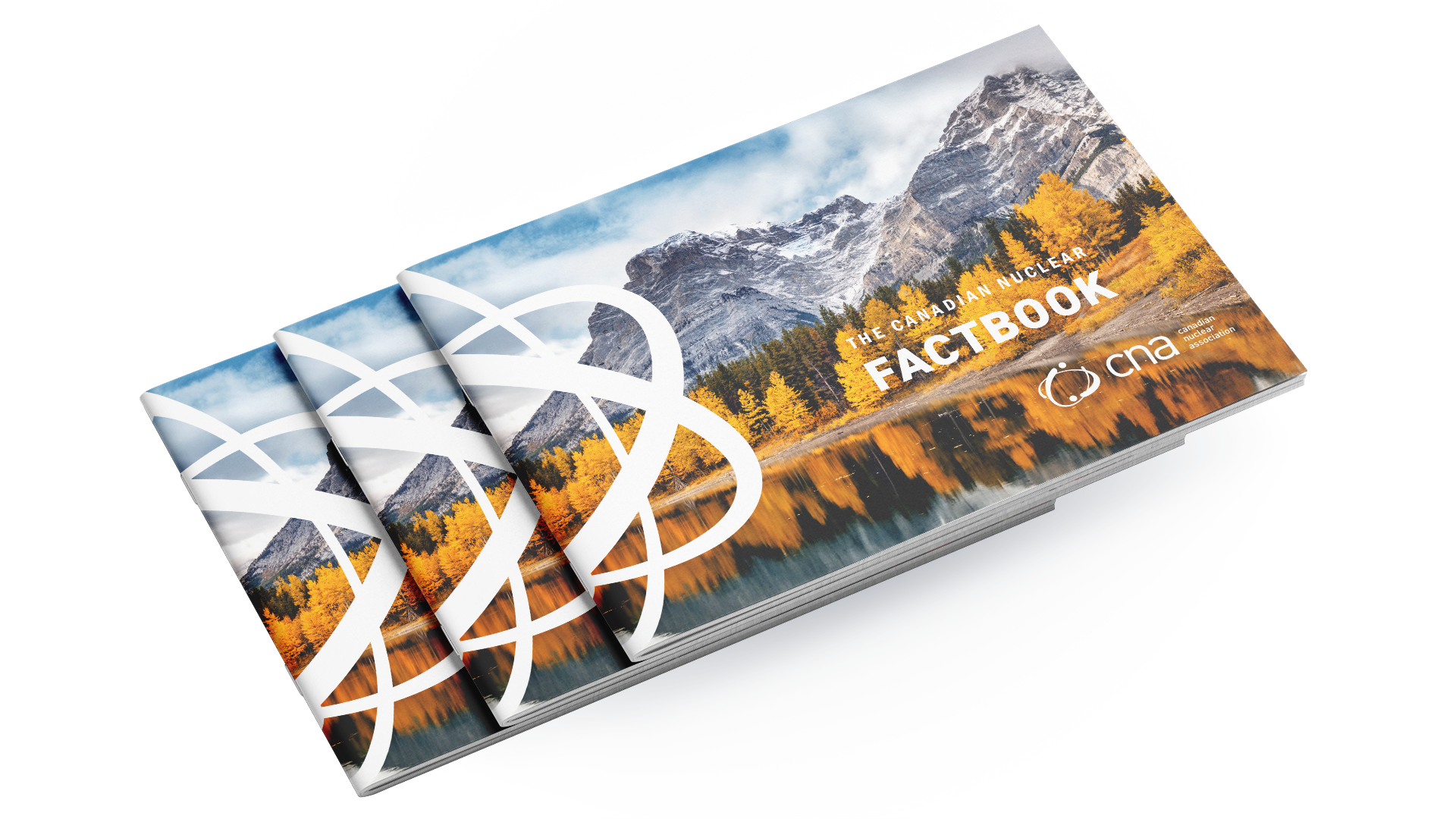 Three books showing the CNA Factbook 2025 cover, with a landscape image, white nuclear symbol, title, and logo.