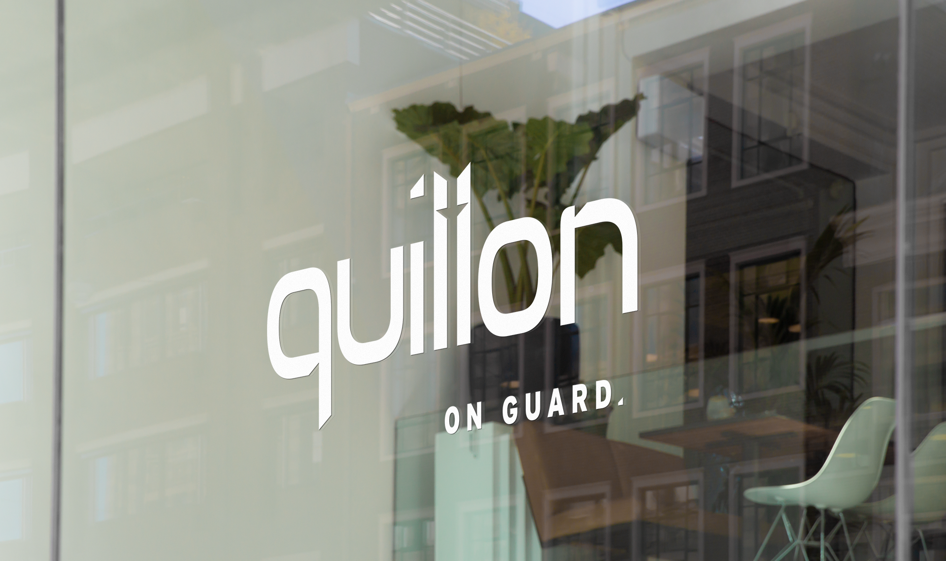 Quillon logo displayed as a window decal in white.
