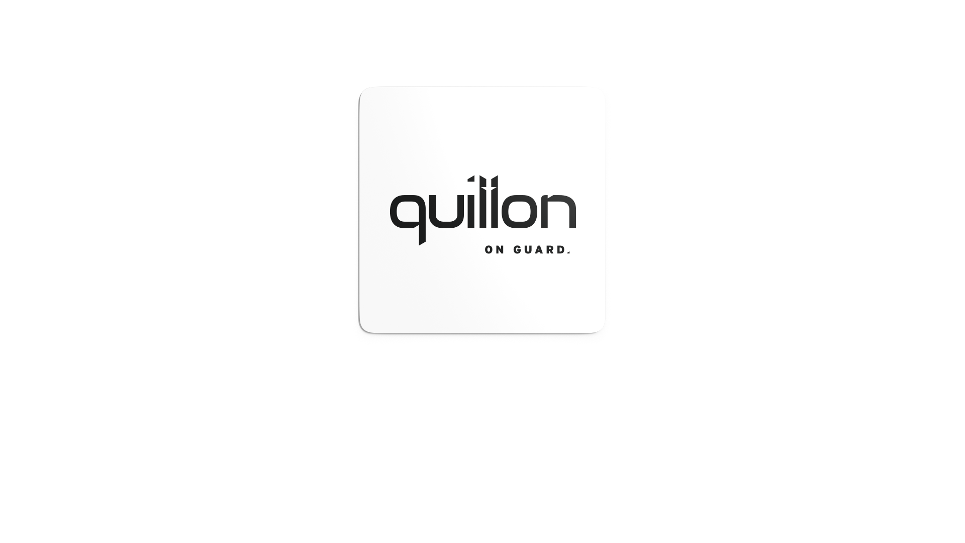 Quillon logo in black on square white sticker with rounded corners.