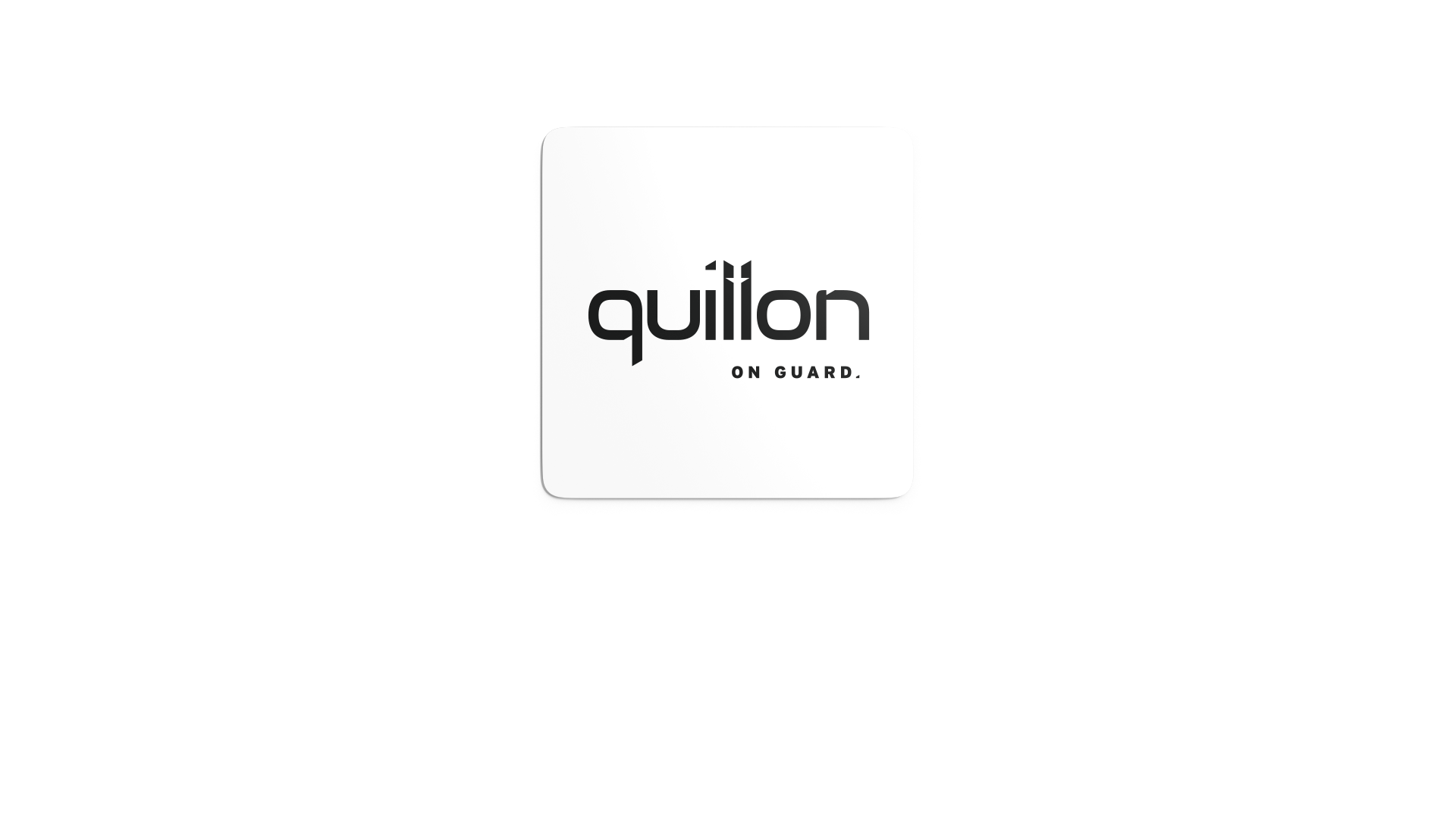 Quillon logo in black on a square white sticker with rounded corners.