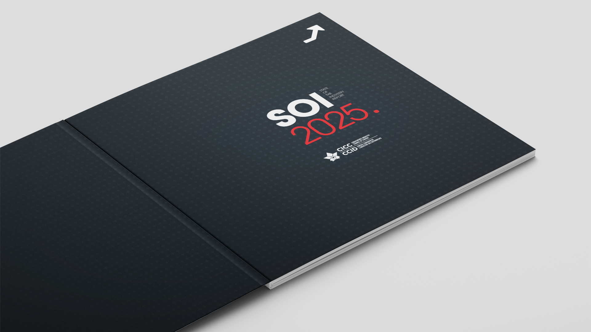 Black SOI report laid flat, showing the front cover prominently with the back cover visible.